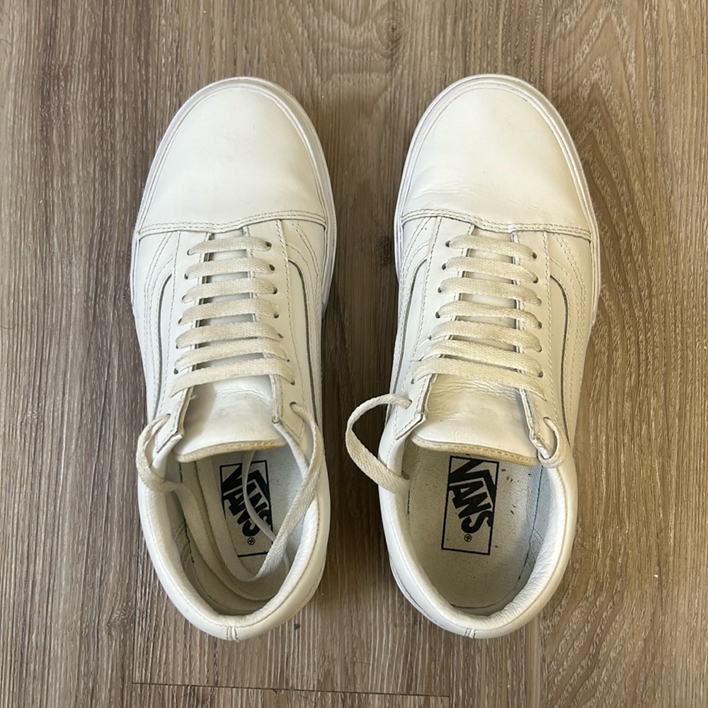 Vans White Leather Low-Top Sneakers - Women's